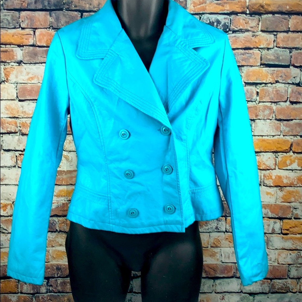 Dollhouse teal button cropped jacket Med